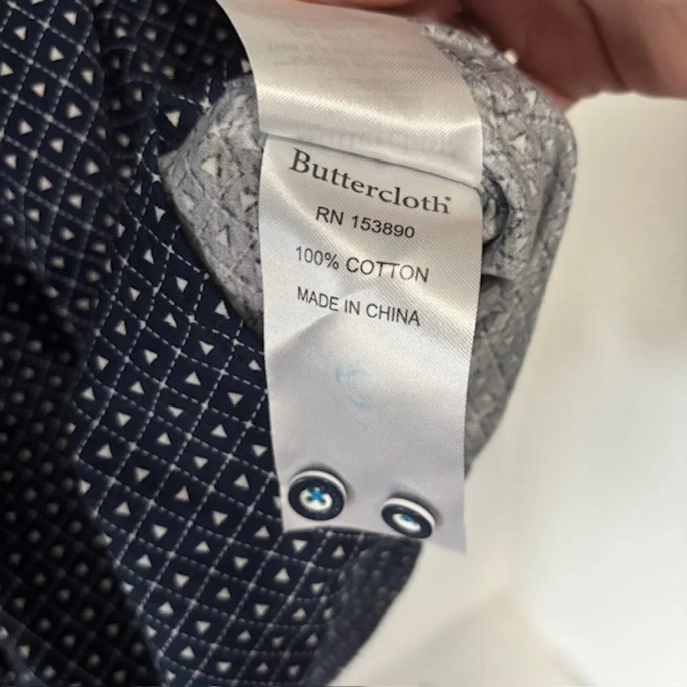 Buttercloth Navy White Diamond Check Long Sleeve Button Shirt 3XL Flip Cuff Prep - Picture 8 of 9